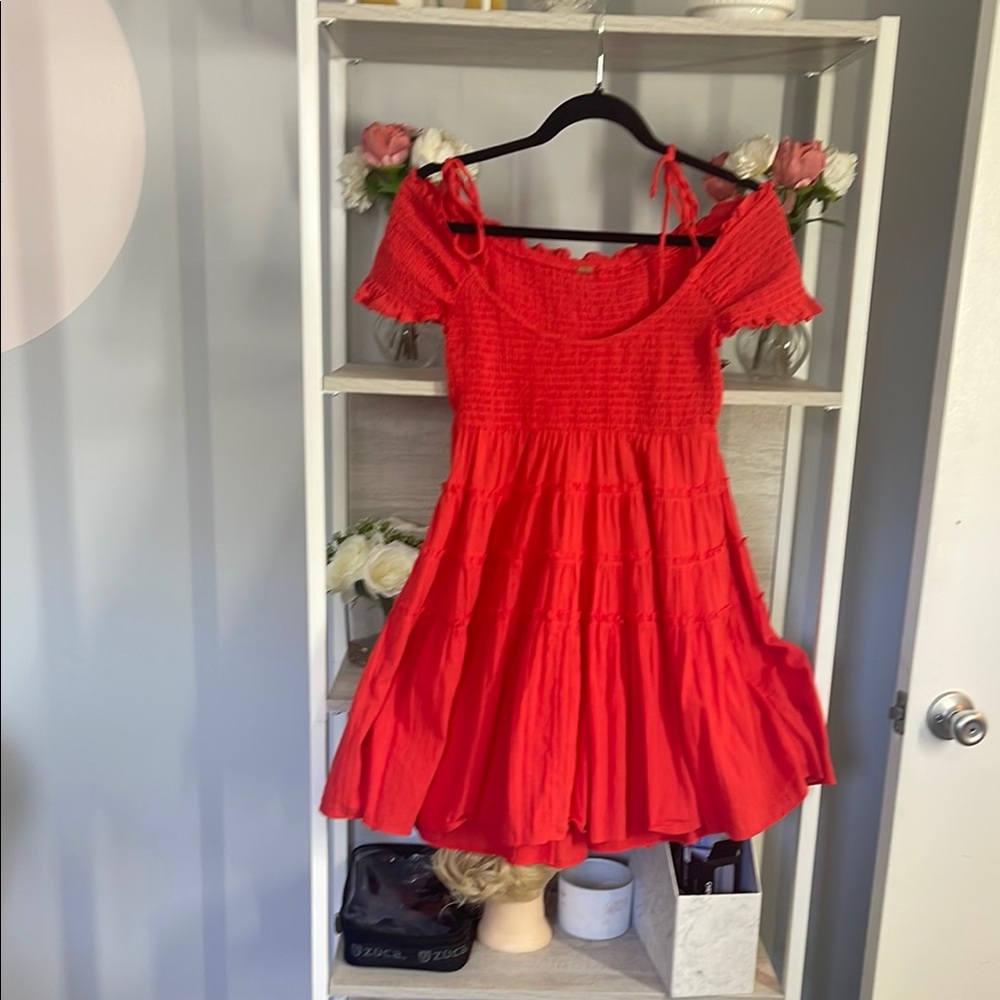 Vibrant free people  Red Off-Shoulder Dress